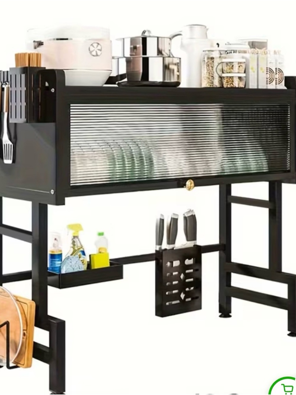 Black Kitchen Dish Rack with Covered Top and Utensil Holders